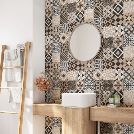 Crédence adhésive salle de bain - Motif carreaux de ciment - 55x55 cm - Adhésif + Protection MATE