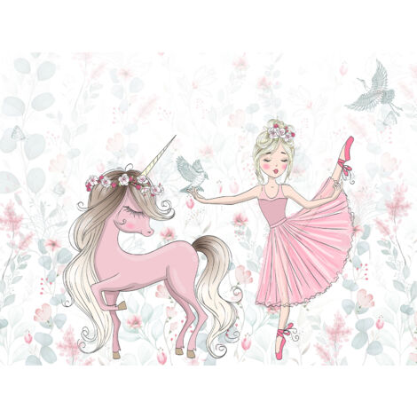 Papier peint panoramique Enfants - Princesse Licorne - 195 cm x 146 cm (1/2)