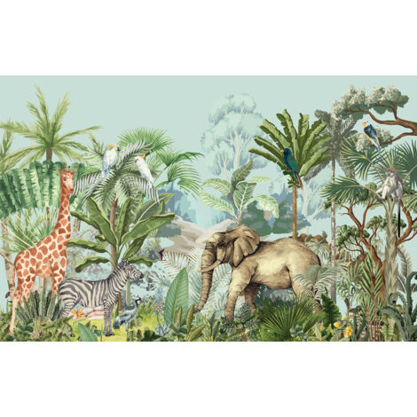 Papier peint panoramique Enfants - Animaux de la Jungle - 130 cm x 83 cm (1/2)