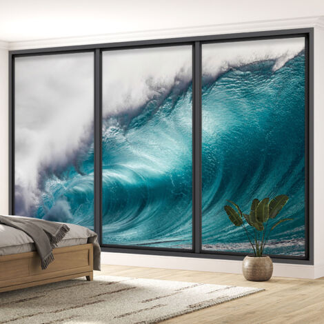 Papier peint panoramique Trompe l'oeil baie vitrée - Vague - 417 cm x 250 cm (1/5)