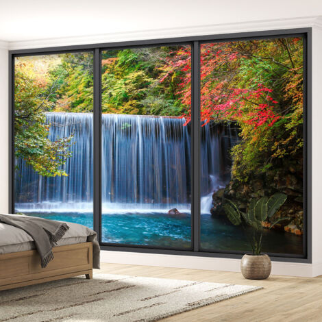 Papier peint panoramique Trompe l'oeil baie vitrée - Cascades - 130 cm x 78 cm (1/5)