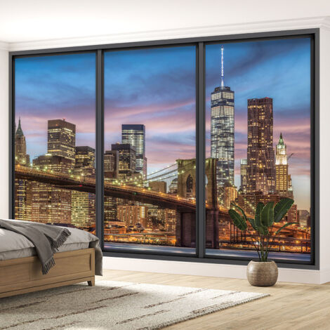 Papier peint panoramique Trompe l'oeil baie vitrée - New york - 130 cm x 78 cm (1/5)