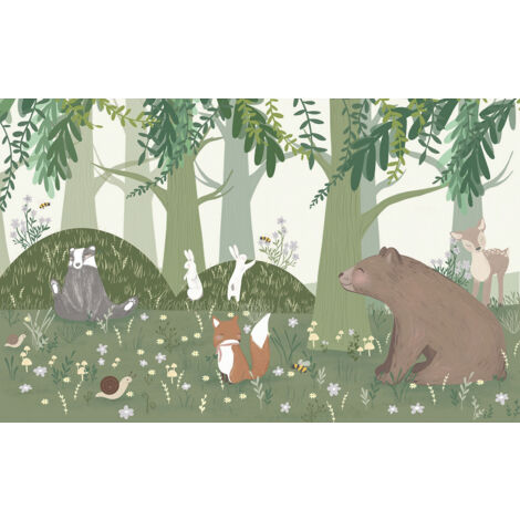 Papier peint panoramique Enfants - Animaux de la Forêt - 390 cm x 243 cm (1/2)
