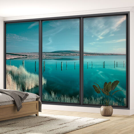 Papier peint panoramique Trompe l'oeil baie vitrée - Vue mer - 130 cm x 78 cm (1/5)