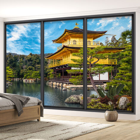Papier peint panoramique Trompe l'oeil baie vitrée - Temple japonais - 130 cm x 78 cm (1/5)