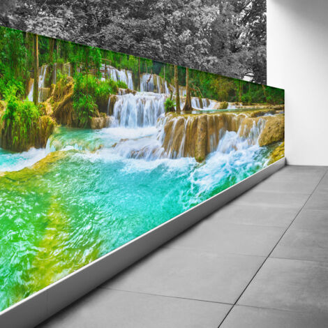 Brise vue Trompe l'oeil - 90x315 cm - Cascades - Recto Imprimé / Verso BlancBâche Micro Perforée - 80% d'occultation (1/3)