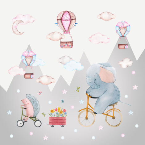 Papier peint panoramique Enfants - Animaux Montagnes - 130 cm x 130 cm (1/2)