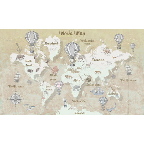 Papier peint panoramique Enfants - Carte du Monde - 390 cm x 234 cm (1/2)