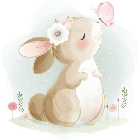 Papier peint panoramique Enfants - Lapin Papillon - 130 cm x 93 cm (1/2)