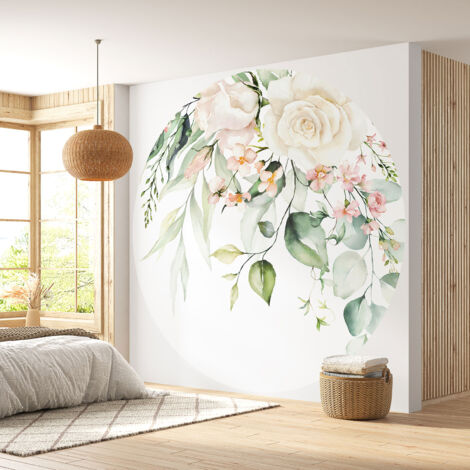 Papier peint rond / cercle - Motif floral - Diamètre 30 cm (1/4)