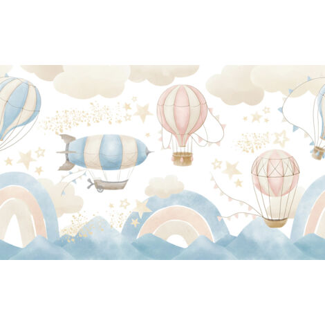 Papier peint panoramique Enfants - Montgolfières - 130 cm x 78 cm (1/2)