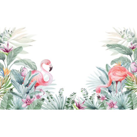 Papier peint panoramique Enfants - Jardin Flamants Roses - 130 cm x 78 cm (1/2)