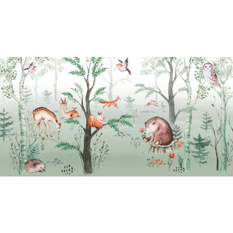 Papier peint panoramique Enfants - Animaux de la Forêt - 130 cm x 67 cm (1/2)