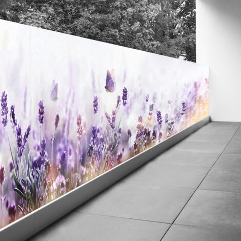Brise vue Trompe l'oeil - 100x425 cm - Lavandes - Recto Imprimé / Verso BlancBâche Pleine - 100% d'occultation (1/3)