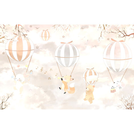 Papier peint panoramique Enfants - Animaux Montgolfières - 130 cm x 82 cm (1/2)