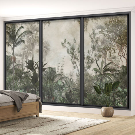 Papier peint panoramique Trompe l'oeil baie vitrée - Jungle - 417 cm x 250 cm (1/5)