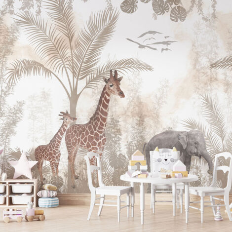 Papier peint panoramique Enfants - Animaux de la Jungle - 480 cm x 320 cm