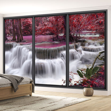 Papier peint panoramique Trompe l'oeil baie vitrée - Cascades - 130 cm x 78 cm (1/5)