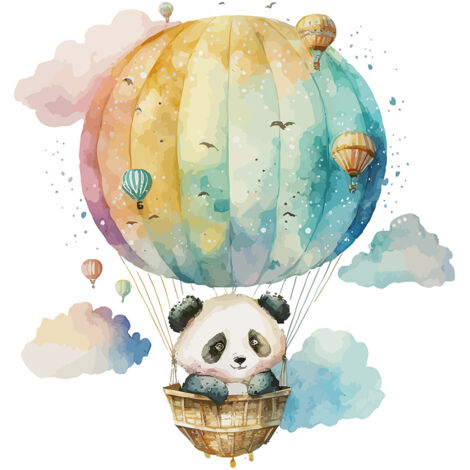 Papier peint panoramique Enfants - Panda Montgolfière - 130 cm x 84 cm (1/2)