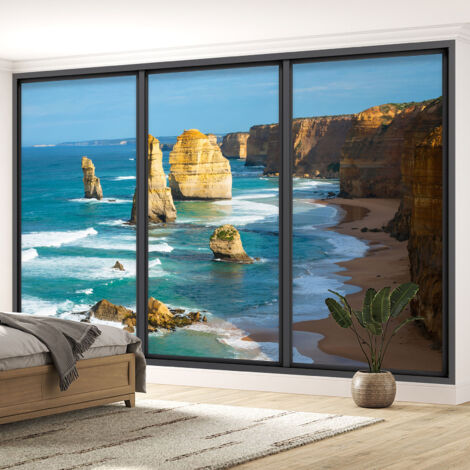 Papier peint panoramique Trompe l'oeil baie vitrée - Falaises - 130 cm x 78 cm (1/5)