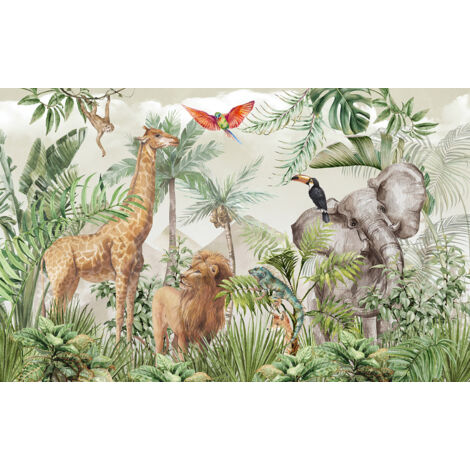 Papier peint panoramique Enfants - Animaux de la Jungle - 130 cm x 81 cm (1/2)