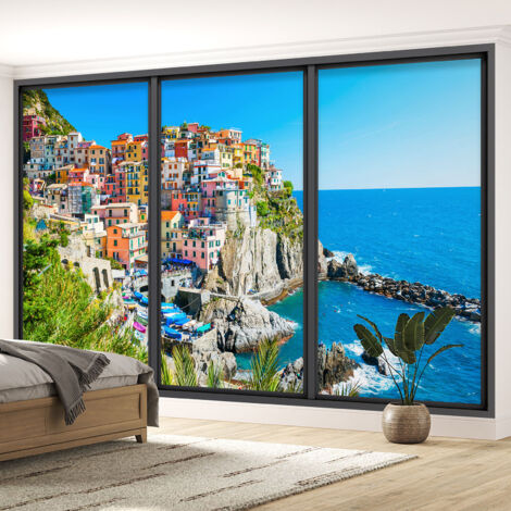 Papier peint panoramique Trompe l'oeil baie vitrée - Cinque terre - 260 cm x 156 cm (1/5)
