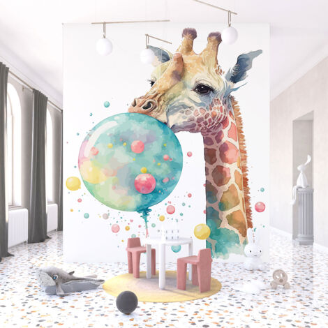 Papier peint panoramique Enfants - Girafe ballons - 195 cm x 125 cm (1/3)