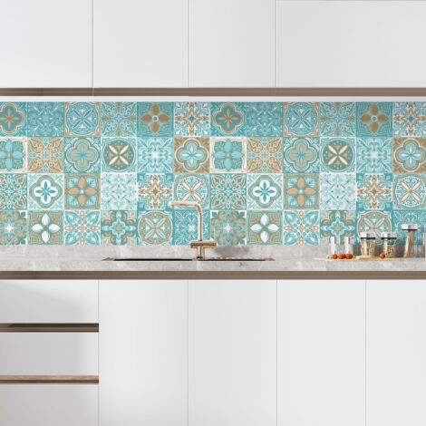 Crédence adhésive cuisine - Effet carreaux de ciment - 65x97,5 cm - Adhésif + Protection BRILLANTE (1/5)