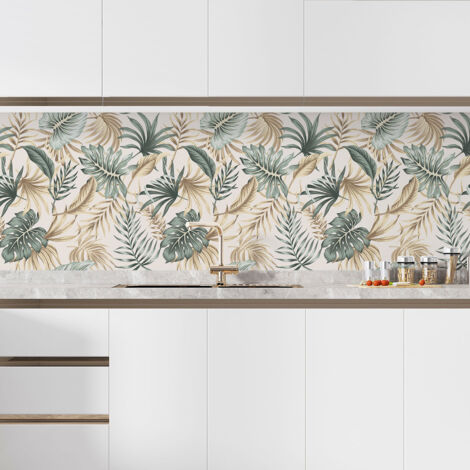 Crédence adhésive cuisine - Feuilles Tropicales - 90x90 cm - Adhésif BRILLANT