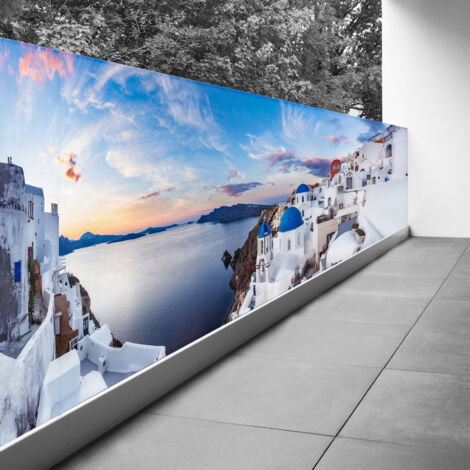 Brise vue Trompe l'oeil - 90x292 cm - Santorin - Recto Imprimé / Verso BlancBâche Micro Perforée - 80% d'occultation (1/3)