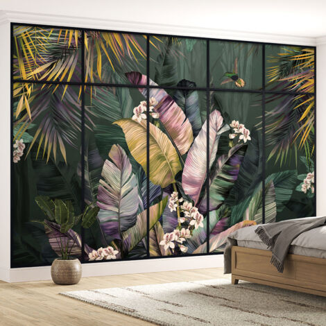 Papier peint panoramique Trompe l'oeil Verrière - Plantes tropicales - 130 cm x 82 cm (1/5)