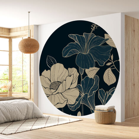 Papier peint rond / cercle - Motif floral - Diamètre 70 cm (1/4)