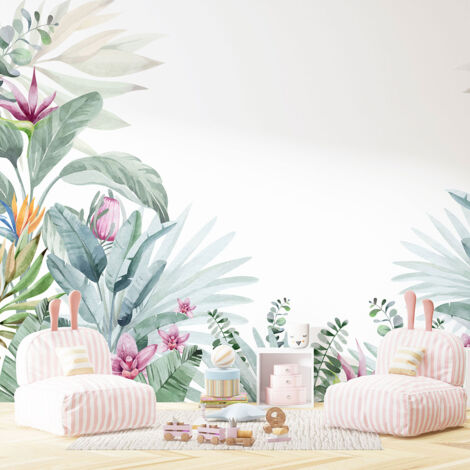 Papier peint panoramique Enfants - Feuilles tropicales - 195 cm x 117 cm (1/4)