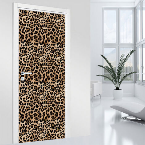 Stickers pour porte - Motif léopard - 93 x 205 cm - Adhésif MAT (1/2)