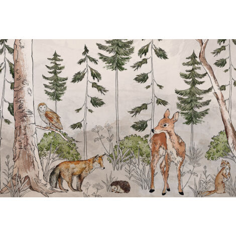 Papier peint panoramique Enfants - Animaux de la Forêt - 260 cm x 175 cm (1/2)