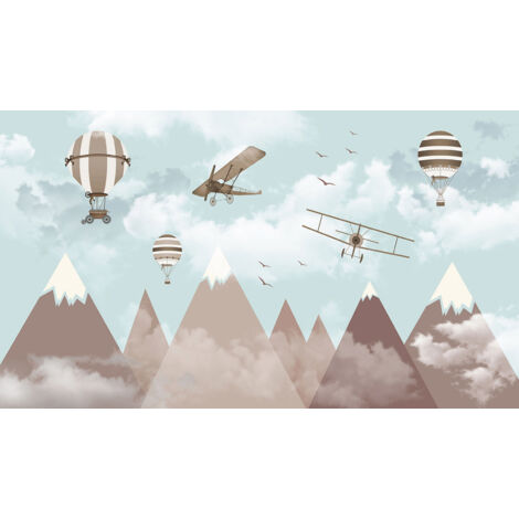 Papier peint panoramique Enfants - Montagnes Montgolfières - 130 cm x 75 cm (1/2)