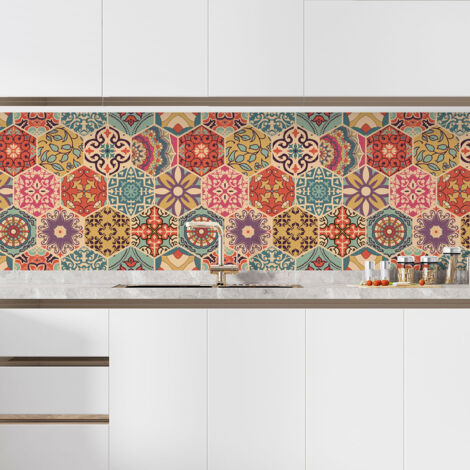 Crédence adhésive cuisine - Effet carreaux de ciment - 50x117 cm - Adhésif MAT (1/5)