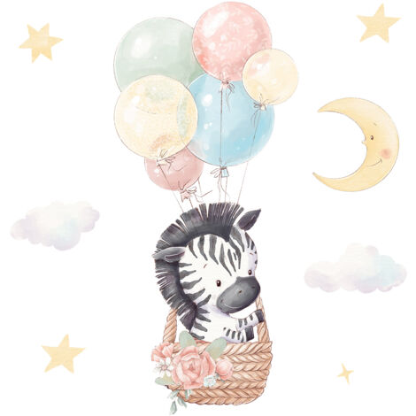 Papier peint panoramique Enfants - Zèbre Ballons - 130 cm x 130 cm (1/2)