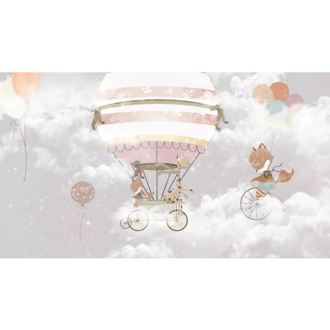Papier peint panoramique Enfants - Animaux Montgolfières - 130 cm x 73 cm (1/2)