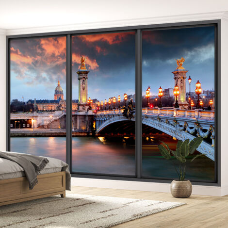 Papier peint panoramique Trompe l'oeil baie vitrée - Paris - 130 cm x 78 cm (1/5)