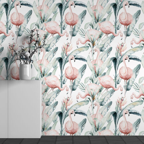 Papier peint panoramique Enfants - Motif Flamants roses - 130 cm x 81 cm (1/3)