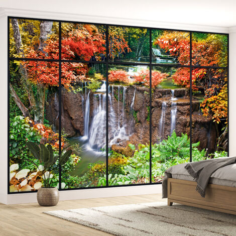 Papier peint panoramique Trompe l'oeil Verrière- Cascades - 340 cm x 215 cm (1/5)