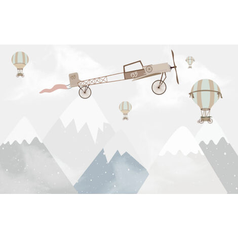 Papier peint panoramique Enfants - Montagnes Montgolfières - 130 cm x 81 cm (1/2)
