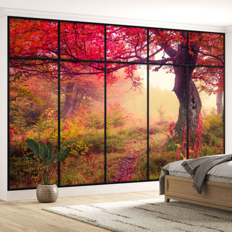 Papier peint panoramique Trompe l'oeil Verrière - Forêt - 395 cm x 250 cm (1/5)