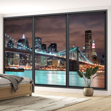 Papier peint panoramique Trompe l'oeil baie vitrée - New york - 130 cm x 78 cm (1/5)