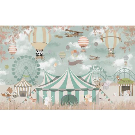 Papier peint panoramique Enfants - Animaux Montgolfières - 130 cm x 81 cm (1/2)