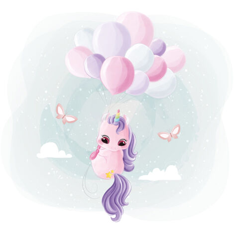 Papier peint panoramique Enfants - Licorne Ballons - 368 cm x 255 cm (1/2)