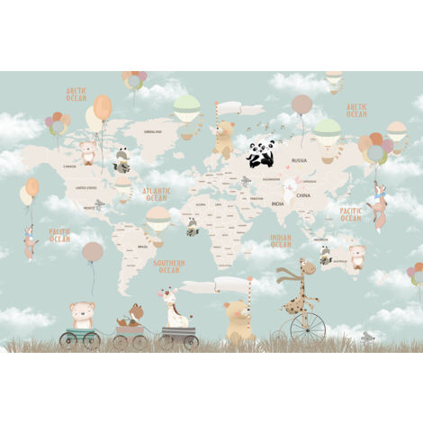 Papier peint panoramique Enfants - Carte du Monde - 130 cm x 87 cm (1/2)
