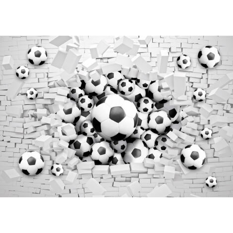 Papier peint panoramique Enfants - Ballons de Foot 3D - 195 cm x 135 cm (1/2)