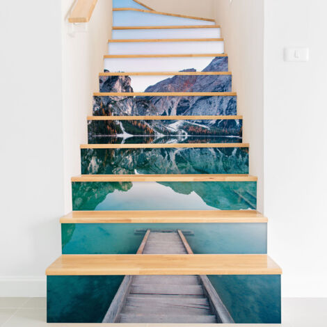 Stickers contremarches escalier - Lac Montagnes - 100 cm x 150 cm - Adhésif BRILLANT (1/2)